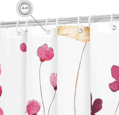 Gibelle Watercolor Floral Shower Curtain, Hot Pink Flower Shower Curtain for Bathroom, Modern Minimalist Waterproof Fabric Shower Curtain Set 72x72 Inch