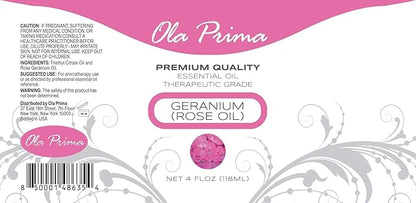 Ola Prima Rose Geranium Essential Oil - Premium Grade for Aromatherapy, Diffuser, Candle & Soap Making, Dropper - 4 fl oz - Rose Geranium - Rose Oil for Candle Making