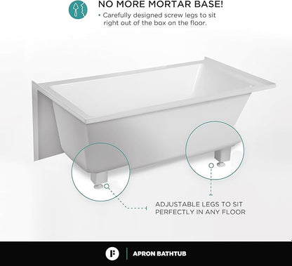 Fine Fixtures Acrylic, Fiberglass Alcove Soaking Bathtub with Integral Apron Front - Drain Included (60" x 36", Right Hand, White)