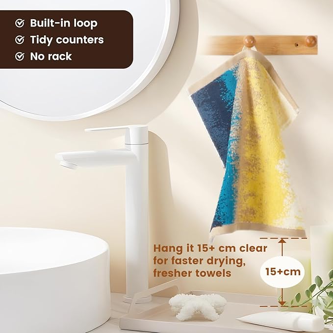SEMAXE 100% Cotton Washcloths for Bathroom - 24 Pack, Quick-Dry Face Towels with Hanging Loop, Highly Absorbent and Soft, 13x13 Inch, Yellow | Brown | Blue