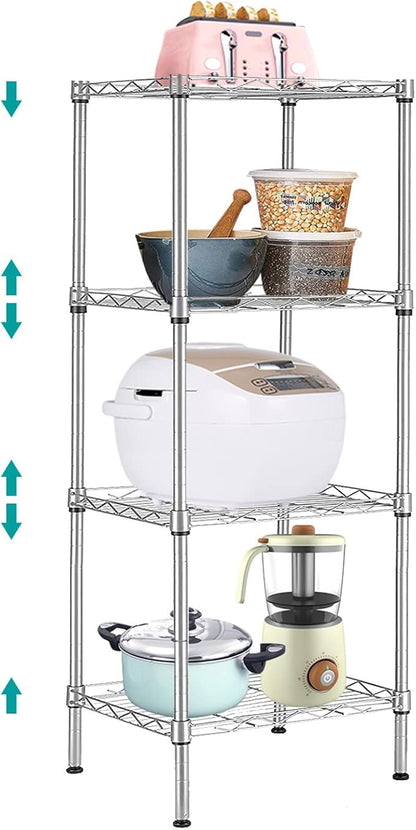 4 Tier Wire Shelving Unit, Height Adjustable Wire Shelves with 264 LBS Capacity, Metal Storage Rack Organizer for Laundry, Kitchen, Bathroom, Pantry, Closet (9.8"D x 13.7"W x 31.5"H, Silver)