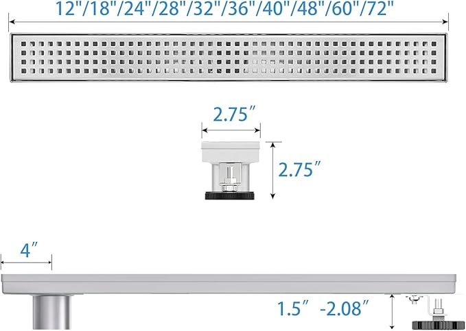 Offset Linear Shower Drain, Shower Drain 32 inch with Removable Grate Cover, Professional AISI 304 Stainless Steel Side Outlet Shower Floor Drain with Hair Catcher and Leveling Feet