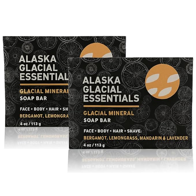 Alaska Glacial Cold-Process Mineral Clay Soap Bar made with Organic Oils | Face, Body, Shampoo & Shave | Hydrates & Detoxifies | For All Skin Types – Citrus Blend, 2 Pack