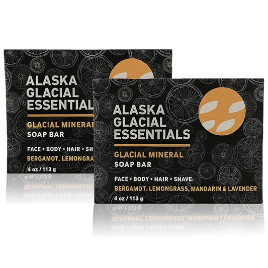 Alaska Glacial Cold-Process Mineral Clay Soap Bar made with Organic Oils | Face, Body, Shampoo & Shave | Hydrates & Detoxifies | For All Skin Types – Citrus Blend, 2 Pack