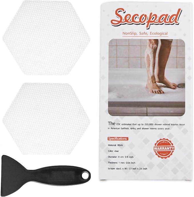 Original 24 PCS Bathtub Stickers Non-Slip, Hexagon Safety Shower Treads Adhesive Appliques with Premium Scraper