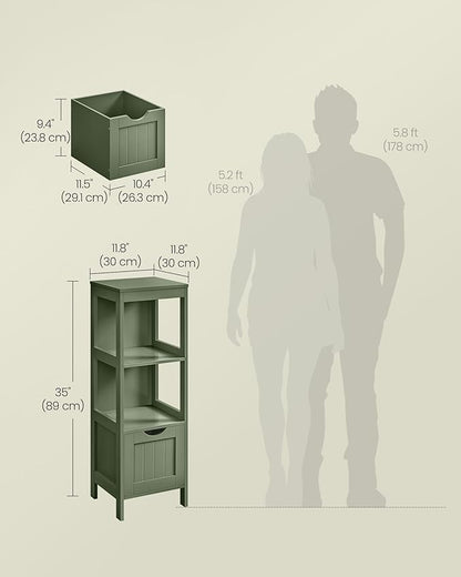VASAGLE Storage Cabinet, Storage Organizer Rack Stand for Bathroom, Living Room, Bedroom, Multifunctional Corner Unit, 2 Drawers, 35 Inches in Height, Forest Green UBBC042C01