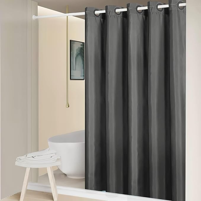 Furlinic No Hook Extra Wide Shower Curtain,Polyester Fabric Shower Curtain Liner with 14 Plastic Split Grommets,Hotel Style Machine Washable & Waterproof Curtains for Bathroom,Dark Grey 108x72 Inch