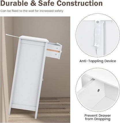 Giantex Bathroom Storage Cabinet with Drawer - Floor Cabinet with Doors, Adjustable Shelf, Storage Organizer for Entryway, Laundry Room, Kitchen, Living Room, Bedroom, Freestanding Cupboard (White)