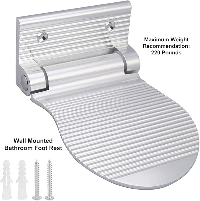 Shower Foot Rest, Modern Folding Foot Rest for Shower, Wall Mounted Metal Shower Foot Rest for Shaving Legs Aid Shower Step for Home Hotel Bathroom Use - YL00029 (Silver)