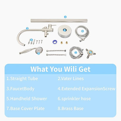 Freestanding Tub Filler Brushed Nickel Floor Mount Bathtub Faucet Bathroom,Rough-in Valve 2 Function Handshower for Tub Rinsing Bathing,Anti-Wobble Base,Telephone-Shape Handheld