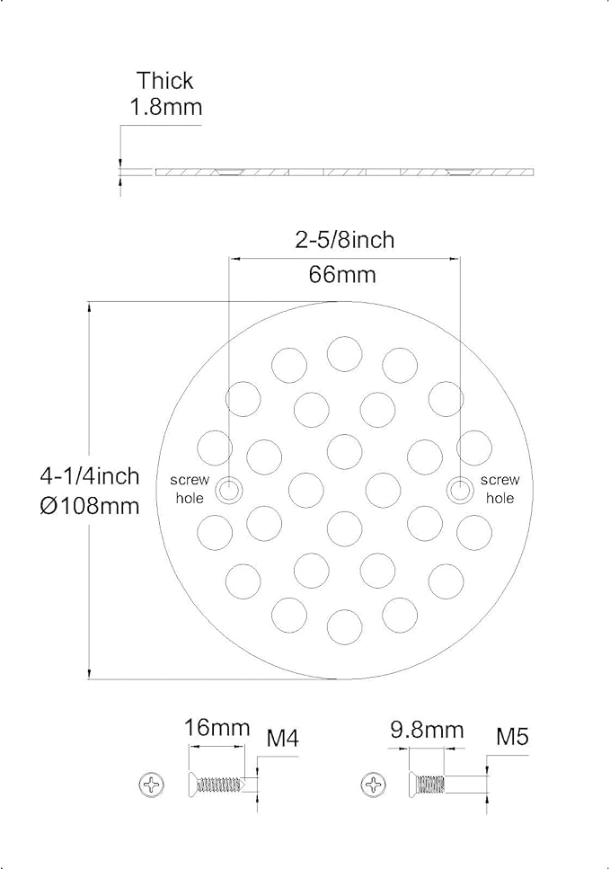 4-1/4 Inch Screw-in Round Floor Drain Cover Replacement Shower Drainer Grates (Oil Rubbed Bronze)