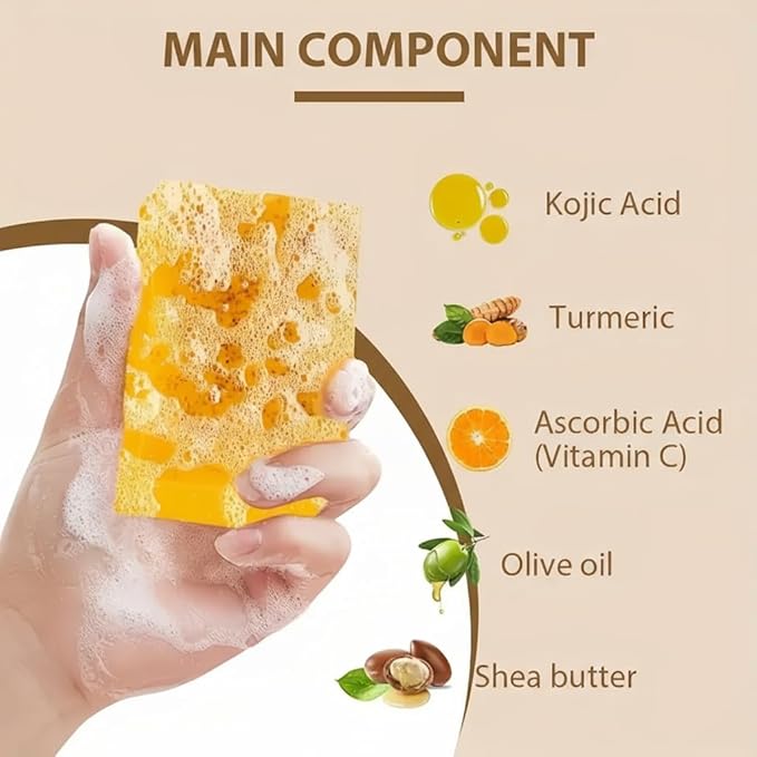 Kojic Acid Soap, Turmeric Soap Bar for Face and Body, Organic Daily Use Skin Care Turmeric Soaps for Women and Men, Gentle Cleansing Suitable for All Skin Types (1pcs)
