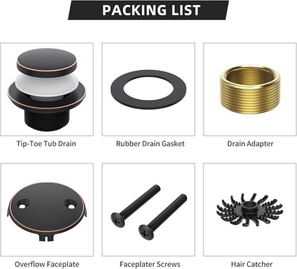 Tub Drain Kit, Tip-Toe Bathtub Drains and Overflow Kit, Bathroom Bath Tub Drain Replacement Kit, Brass Metal Tub Drain Cover, Tub Trim Set and Universal Fine/Coarse Thread-Oil Rubbed Bronze