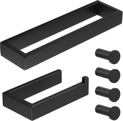 SAYAYO 6-Piece Bathroom Hardware Set Black, Includes 10 Inch Towel Bar, Toilet Paper Holder & 4Pcs Coat Hooks Wall Mount, Towel Racks for Bathroom Accessories Set SUS304 Stainless Steel