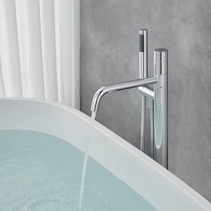 Freestanding Bathtub Faucet Floor Mount Tub Filler Chrome Brass Single Handle Bathroom Faucets with Hand Shower