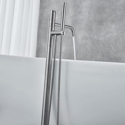 Freestanding Bathtub Faucet Floor Mount Tub Filler Brushed Nickel Brass Single Handle Bathroom Faucets with Hand Shower