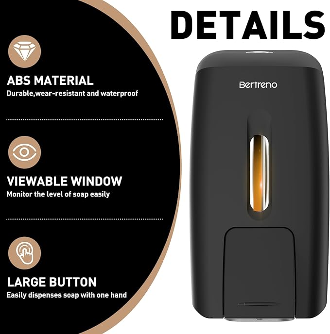 Commercial Soap Dispenser Wall Mount Manual Pump Hand Soap Dispenser 800ml Gel Liquid Hand Sanitizer Dispenser Self Adhesive for Home Bathroom (Black)
