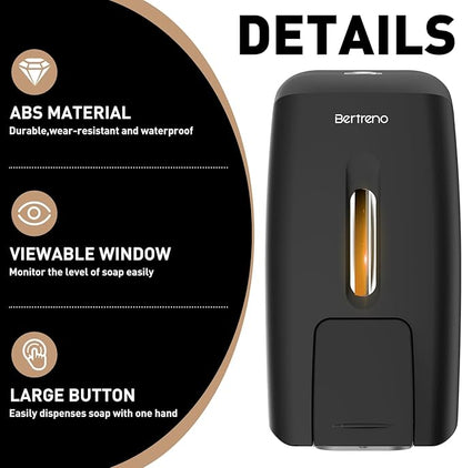 Commercial Soap Dispenser Wall Mount Manual Pump Hand Soap Dispenser 800ml Gel Liquid Hand Sanitizer Dispenser Self Adhesive for Home Bathroom (Black)