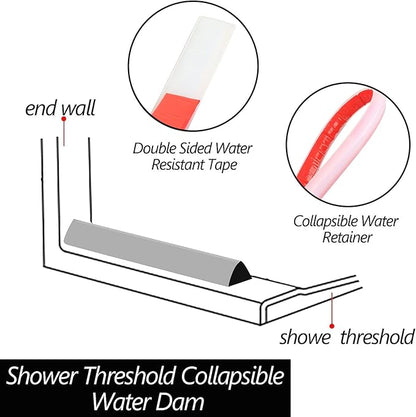 Raycity Collapsible Shower Threshold Water Dam Barrier,Shower Door and Kitchen Water Strip Dam Shower Guard for Dry And Wet Separation Caulk Seal Strip Edge Trim(98Inches/Transparent)