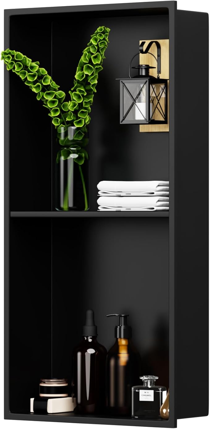 24" X 12" X 4" Stainless Steel Shower Niche Insert Tile Ready, Bathroom Wall Niche, Recessed Shower Shelf for Bathroom Storage, Matte Black