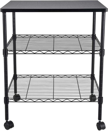 3 Tier Storage Racks Shelving, Heavy Steel Pantry Shelves, Adjustable Wire Shelving Rack with Desktop, Suitable for Garage, Kitchens, Bathroom, Offices, 22" W x 18" D x 26" H, Black