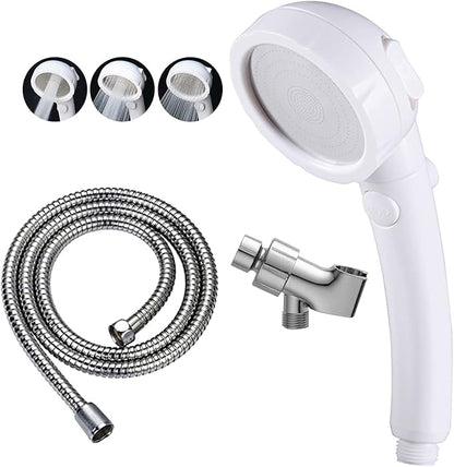 KAIYING High Pressure Handheld Shower Head with ON/OFF Pause Switch, 3 Spray Modes Shower Wand with Shut Off Button, Removable Camper Shower Head with Hose and Adjustable Angle Bracket (White)