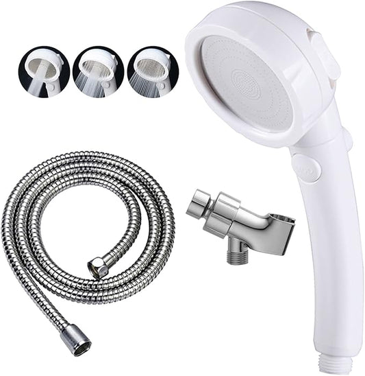 KAIYING High Pressure Handheld Shower Head with ON/OFF Pause Switch, 3 Spray Modes Shower Wand with Shut Off Button, Removable Camper Shower Head with Hose and Adjustable Angle Bracket (White)