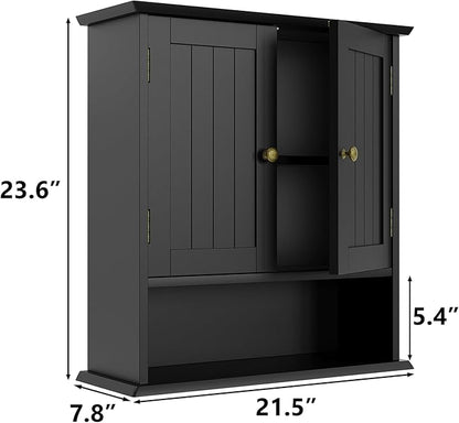 Bathroom Wall Cabinet, Bathroom Cabinet Wall Mount with 2 Doors and Open Shelf, Over The Toilet Wall Storage, Wooden Medicine Cabinets