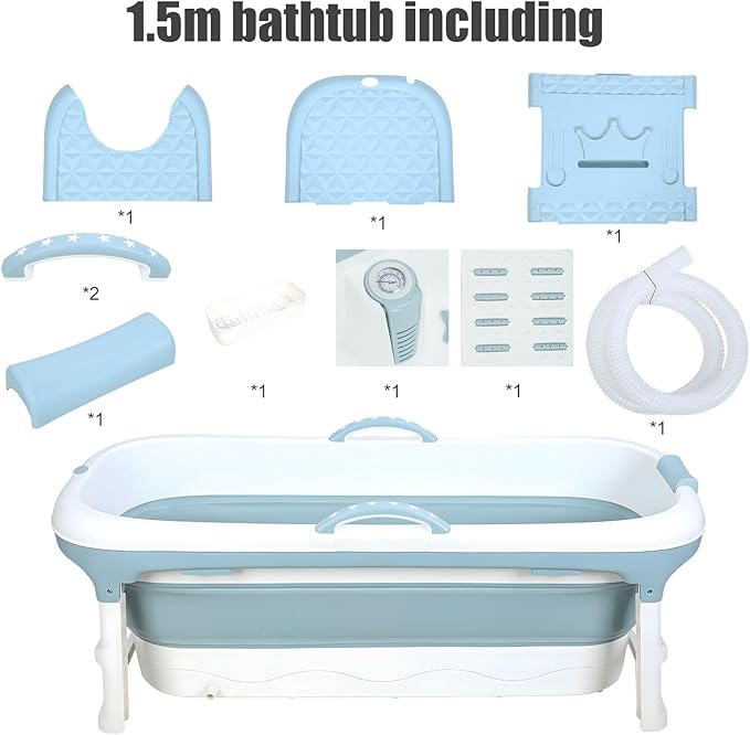 Portable Bathtub for Adult, Large Collapsible Tub, Portable Tub for Adults, Tub for Shower, Sweat Steaming Spa Sweat Steaming Bathtub, Effortless Folding Bathtub, Hot Bath, Ice Bath (58 in)