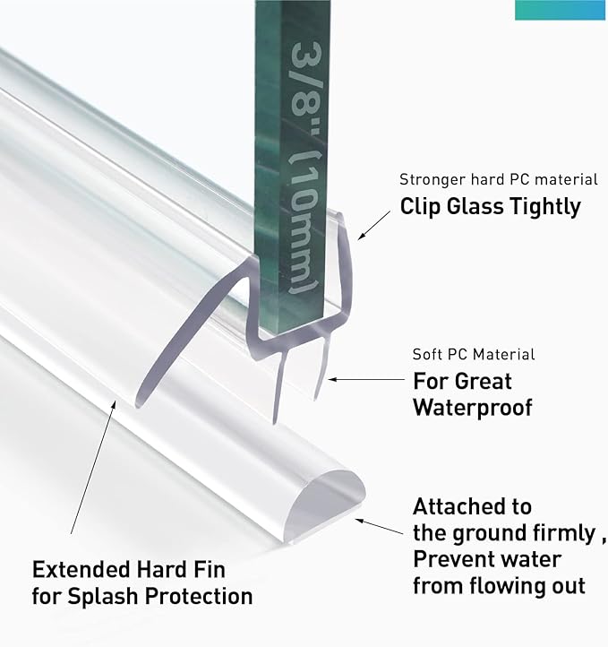 Shower Door Bottom Seal, 2 PCS 3/8" x 36" Shower Door Sweep for 3/8 Inch Glass, Frameless Glass Shower Door Seal Strip, Stop Shower Leaks and Create a Water Barrier