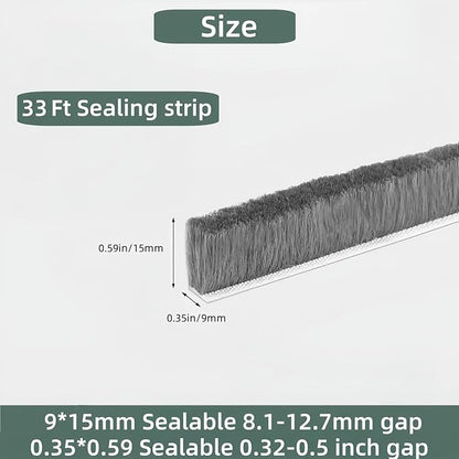 Window Weather Stripping Door Seal, 33FT Self-Adhesive Soundproofing Weather Strip for Exterior Door Frame Window Winter Insulation Noise Cancelling Window Inserts, 0.35in x 0.59in, Gray
