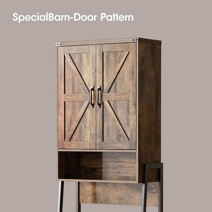 Vabches Over The Toilet Storage Cabinet with 2-Door Design Bathroom Organizers and Storage with Anti-Tip Device Over Toilet Organizer with Shelves for Bathroom,Restroom,Laundry Brown