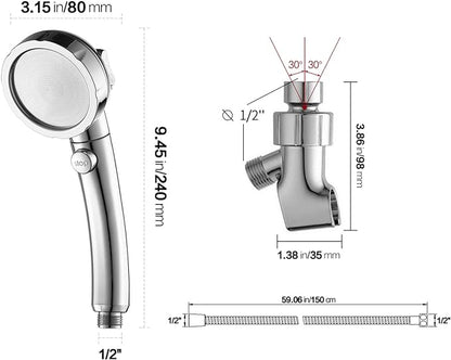 KAIYING Chrome High Pressure Handheld Shower Head with ON/OFF Pause Switch, 3 Spray Modes Shower Wand with Shut Off Button, Removable Camper Shower Head with Hose and Adjustable Angle Bracket