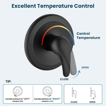 gotonovo Bathroom Shower Head Kit High Pressure Combo System Shower Faucet 6 Modes ABS Handheld Spray Shower Trim Kit Valve Included Shower Head and Handle Set Matte Black