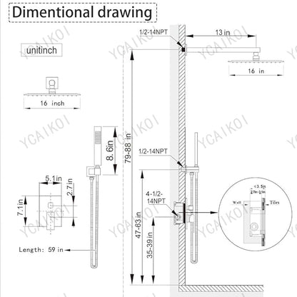 Shower Faucet Set 16 Inch Wall Mount Rain Shower System, All Metal Shower Fixtures - Oil Rubbed Bronze