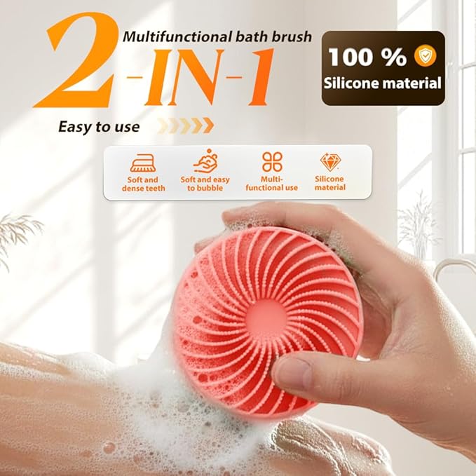 2 in 1 Silicone Body Scrubber & Scalp Scrubber, 2026 Upgrade Handheld Shower Scrubber for Body and Head, Cleansing Skin Brush Gentle Exfoliating and Stress Relax Hair Growth (Purple & Red)