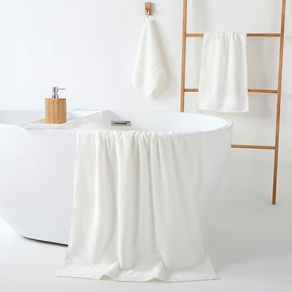 REDKISS Cream Towel Set of 8-100% Cotton Luxury Bath Towels Set for Bathroom, 600 GSM Highly Absorbent Bathroom Towel with 2 Large Bath Sheet, 2 Hand, 4 Washcloths, Beige Shower Towels for Dorm