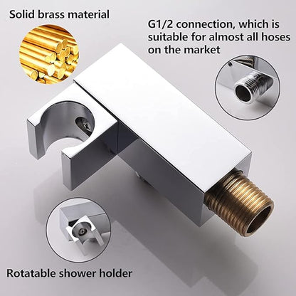 Shower Head Handheld Combo Set With Long Hose Bathroom Brass High Pressure Square All Metal Rainfall Massager Hand Held Shower Head With Bracket Holder, Chrome