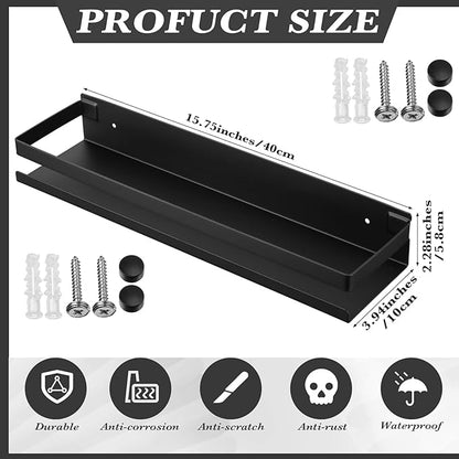 Lallisa 2 Pieces Stainless Steel Shelf Bathroom Shower Floating Shelves Wall Mounted Shower Caddy Basket Shelf Storage Organizer Shelves for Bathroom, Kitchen, Living Room (Black,15.75 Inch/ 40 cm)