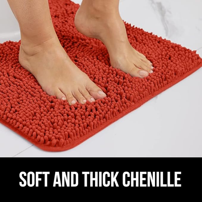 GORILLA GRIP Bath Rug Mat 30x20, Soft Absorbent Chenille, Quick Dry Microfiber Mats, Rubber Backing Washable Shower Floor Rugs, Bathmat Runner, US Designed Bathroom Accessories Decor, Sunset Orange