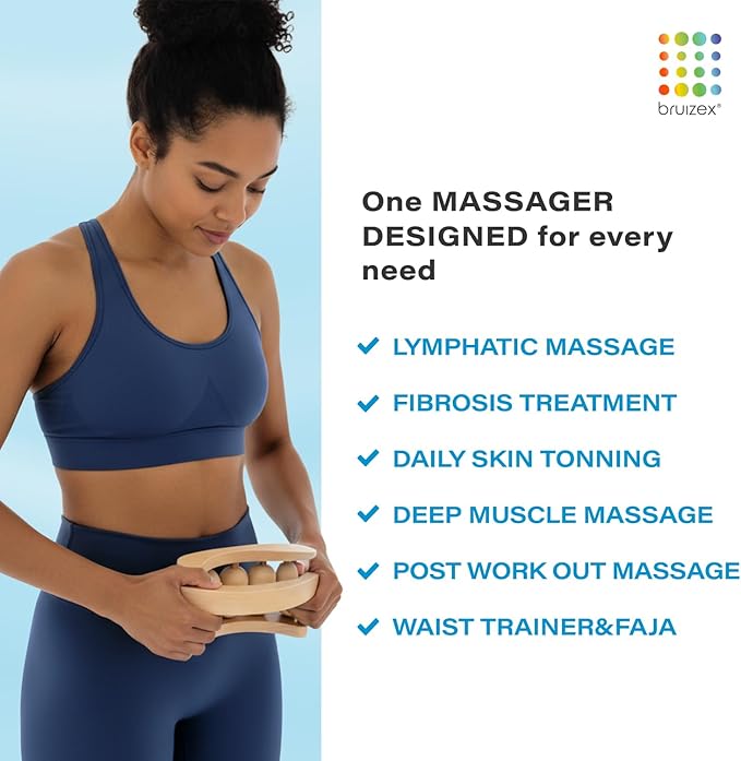 Bruizex Lymphatic Drainage Massager: Cellulite Massage Tool, Massage Roller, Fascia Blaster, Wood Therapy Massage Tools, Lymphatic Drainage Tool, Post Lipo Fibrosis Treatment, Maderoterapia Kit