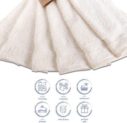 Hencely Premium 6-Pack Washcloths 12x12 Inches Soft Turkish Cotton High Absorbent and Quick Dry Dishtowel for Kitchen and Bath (Wash Cloth 6 Pack, Ivory)
