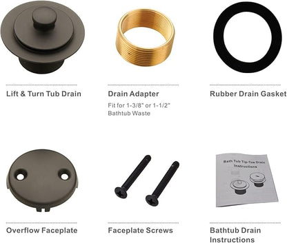 Bronze Bathtub Tub Drain Conversion Kit Assembly, Wellup Lift and Turn Twist Tub Drain Trim Kit with Two-Hole Overflow Faceplate, Oil Rubbed Bronze