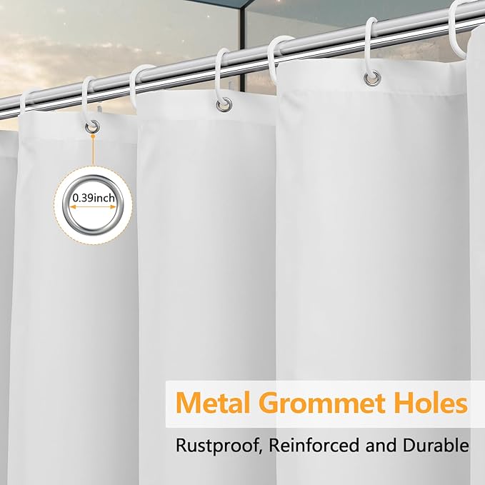 2-Pack Waterproof Fabric Shower Curtain Liner, Washable Cloth Shower Liner with 3 Extra-Large Magnets, 72 x 72 inch Hotel Quality White Lightweight Bathroom Shower Curtain Set
