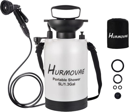 1.3 Gallon/5L Portable Shower–10 Spray Modes, Nylon Insulated Sleeve & No Electric Needed, Beach Shower for Surfing, Travel & Hiking, Portable Water Sprayer, White