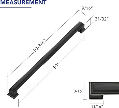 Ravinte Hardware 20 Pack Matte Black Cabinet Pulls, 10 Inch (256mm) Hole Center Zinc Alloy Drawer Handles for Kitchen Cabinets, Cupboards, Dressers, Square Solid Metal Hardware