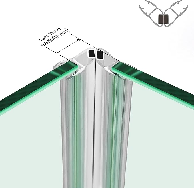 Bathroom Shower Glass Door Side Seal Strips, Length 78 Inch 2PCS Transparent PVC Door Side Seall Strips with Magnetic Stripe for 1/4" (6MM) Thick Framless Glass Panel