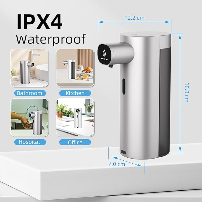 Automatic Liquid Soap Dispenser Touchless, USB Rechargeable Smart Hand Soap Dispenser, 13.5oz/400ml, 3-Level Adjustable, Compatible with Thick Thin Dish Soap for Bathroom Kitchen, Clog-Free, Silver