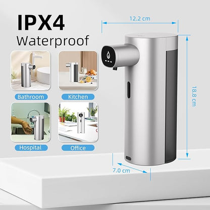Automatic Liquid Soap Dispenser Touchless, USB Rechargeable Smart Hand Soap Dispenser, 13.5oz/400ml, 3-Level Adjustable, Compatible with Thick Thin Dish Soap for Bathroom Kitchen, Clog-Free, Silver