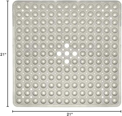 ENKOSI Square Shower Matt Non Slip - 21 x 21 - Shower Floor Mat - Anti Slip Mats for Shower Stall - Shower Bath Mat - Shower Grip Mat (21x21 Clear Grey)